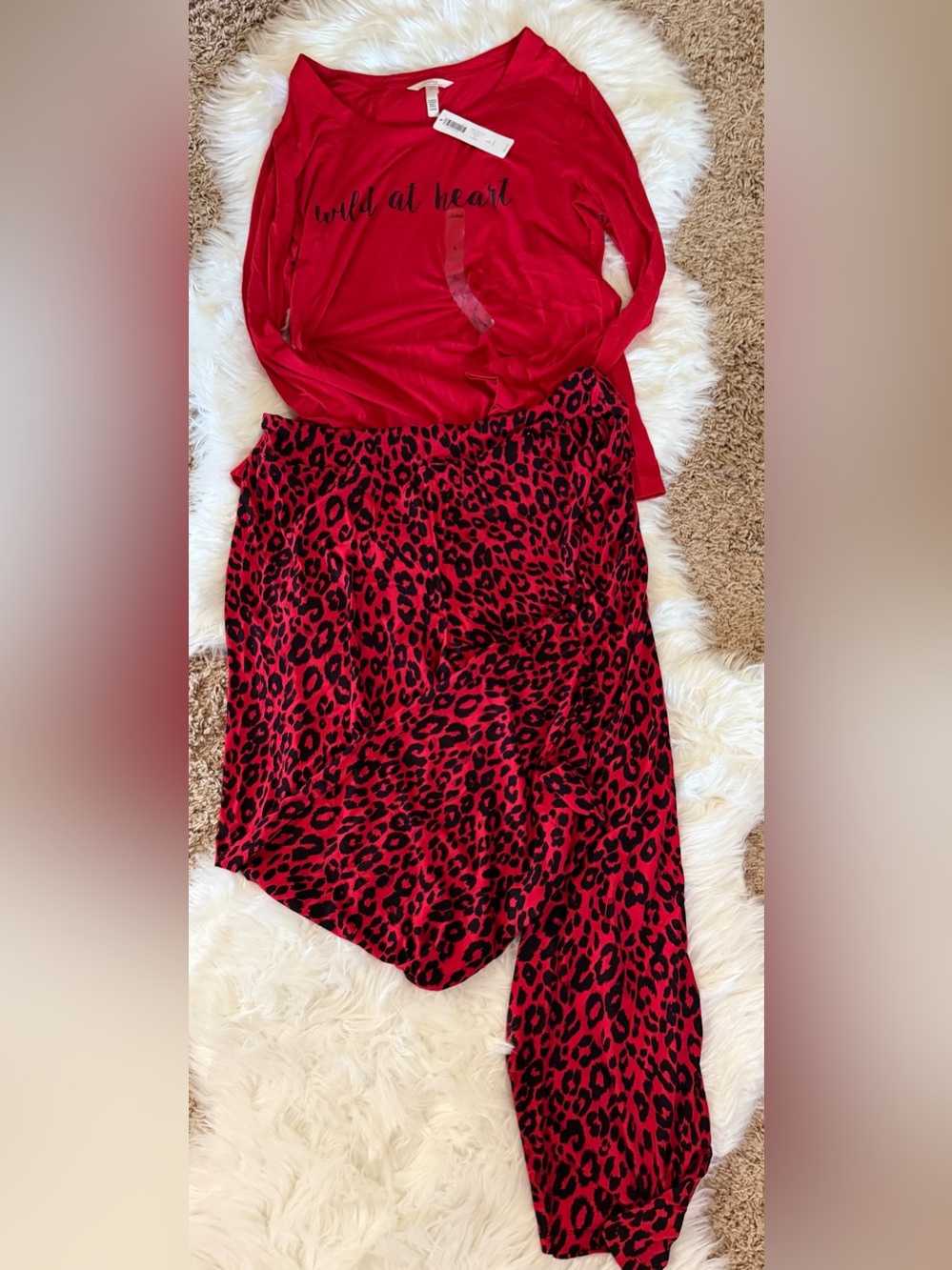 Soma Red and Black Leopard-Print “ Wild at Heart” PJ Set- L